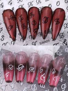 7pcs Gothic Style Nail Art Stickers, Mixed Colors (White, Black, Silver Letters, Old English Characters), DIY Nail Decoration Set - Multicolor - View 10