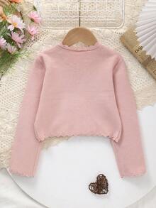 女童优雅纯白针织披肩，精致蕾丝边增添柔美气息，开启全新春日造型 - 粉色 - 查看 6