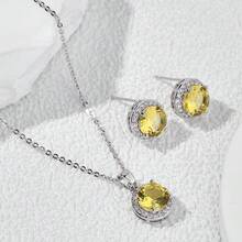 1 Set de joyas de circonita cúbica elegante y de moda, adecuado para citas, fiestas y uso diario de mujeres - Amarillo - Ver 19