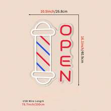 [USB Powered Neon Open Sign] Neon Open Sign For Barbershops, USB Powered Neon Light, Non-Changing Barbershop Pole Design, Wall Hanging, Salon Neon Decor, Hairdresser Supplies Without Battery, Switch Controlled, Plastic Material