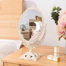 Retro Carving Desktop Mirror With Stand - Countertop Makeup Vanity Mirror For Bedroom And Bathroom - As Pic - View 7