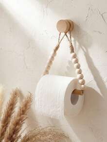 1/2pcs Wall Mounted Toilet Paper Holder, Bathroom Towel Rack, Creative No-Drill Bathroom Storage Organizer, Handwoven Wooden Bead Towel Rack, Retro Toilet Paper Holder (Suitable For Rental Apartments), Home Decor - Multicolor - View 6