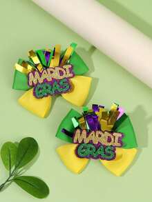 2个装嘉年华绿色黄色基础款蝴蝶结发夹，适合女孩，布艺闪光字装饰蝴蝶结发夹，适合青少年，时尚鳄鱼夹嘉年华发饰，适合青少年嘉年华派对礼物 - 彩色 - 查看 3