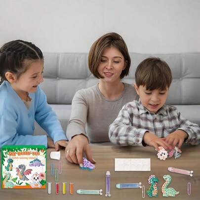 1 Set Kids DIY Beaded Pen Toy, Dinosaur/Fruit DIY Beads Pen Handcraft Set, Creative Art Beading Toy Gift, Threading Colorful Beads, Develop Kids' Hands-On Ability, Also Suitable For Parent-Child Creative Interactive Games, Ideal Christmas/Birthday/Easter/Valentine's Day Gift For Girls And Boys