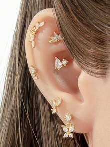 Toppiercing 1件极简主义铜锆石蝴蝶皇冠不锈钢耳骨耳环 - 彩色 - 查看 2