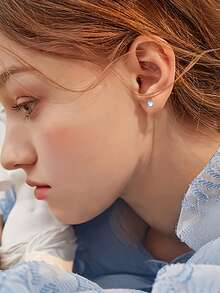 1对女士优雅性感925镀银月光石耳钉，不含镍，简约风格，休闲时尚，低过敏性，日常佩戴耳夹耳环，生日礼物 - 銀色 - 查看 6