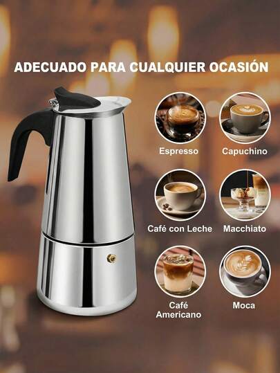 SERAPHINEX Cafetera Italiana Moka de Acero Inoxidable (2/4/6/9 Tazas) para Espresso y Capuchino, Cafetera Manual de Diseño Moderno para Hogar y Oficina, Color Plata