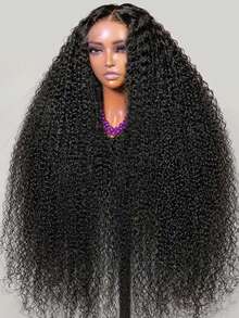 34英寸 200密度 卷发假发 混合真人发 13x4高清蕾丝前额假发 深卷蕾丝前额假发 女士款 自然婴儿发 13x4蕾丝前额假发 杰瑞卷发真人发假发 - 自然色&黑色系 - 查看 9