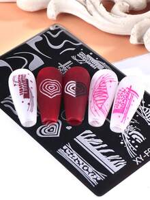 2件套心形法式美甲印花板，扎染心形图案，情人节钢制美甲模板，DIY印花模具，美甲配件工具，美甲用品 - 銀色 - 查看 6