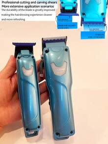 Kemei 2 Pieces/Set Electric Hair Clipper Professional Barber Haircut, Electric Hair Trimmer For Men, Barber Cordless Carving Hair Clipper, Hair Clipper Combination Set Blue Color Grooming Set, Gift For Men - 藍色 - 查看 7