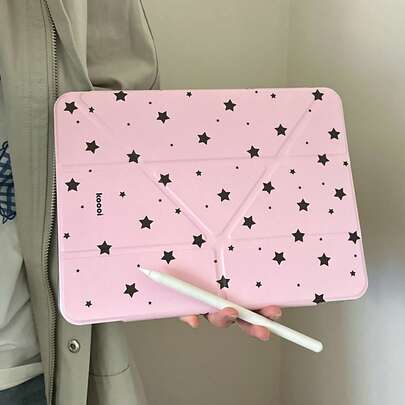 Cute Pink Star Minimalist Flat Protective Case Compatible With Apple 11th Gen, Pro 2025 New Model, 10th Gen, Air 7/6, 11 Inch, With Pencil Slot, Anti-Bend, Fashionable Tablet Protective Cover For Girls