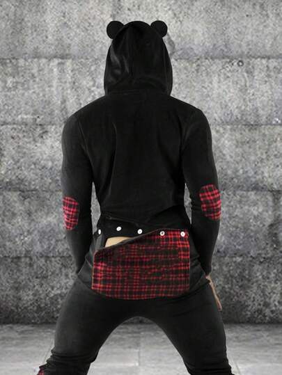 Pijama Enterizo con Capucha para Hombre - Mono de Dormir Ajustado, Conjunto de Ropa de Cama Cómodo y Suave, Pijama de Una Pieza