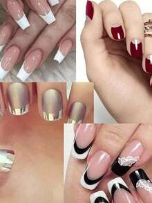 480pcs French Manicure Nail Sticker Set, Including Wave, Crescent, Geometric And Asymmetric Designs, DIY Nail Art Stickers, Self-Adhesive And Easy To Apply, Enjoy Salon-Level Manicure At Home, Professional Nail Art Accessory Set - White - View 8
