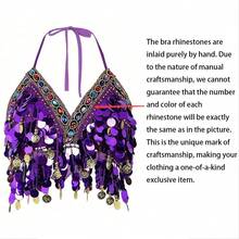 2pcs Women's Belly Dance Outfit, Shiny Fringe Sequin Crop Top + Harem Pants, Belly Dance Performance & Training Costume Set - Multicolor - View 11