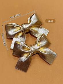 2pcs Gold Bowknot Hair Clips, Suitable For Everyday Wear - Gold - View 6