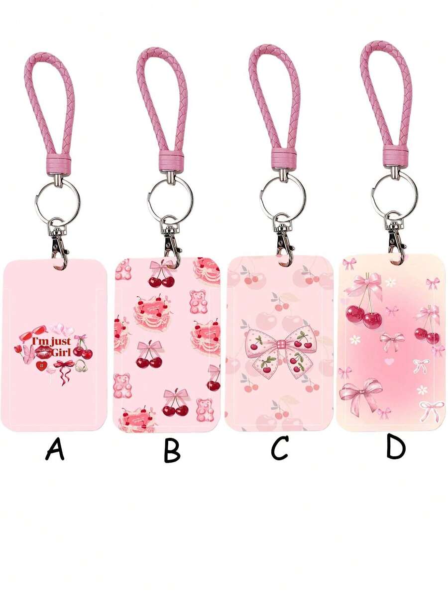 1pc ABS Pink Rope Cherry Bow Pattern Fashion Keychain Pendant, Bag Charm, Student Bus Protector - Multicolor - View 1