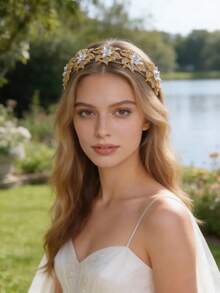 3件套优雅波西米亚风女士首饰套装，包括水钻头饰和耳环，适合新娘婚礼礼服佩戴