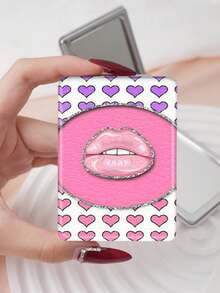 1 pièce Miroir de poche compact pliable de la série de dessins animés Y2K, léger, ultra-fin, miroir à main portable en PU, convenant à de multiples scénarios, avec des éléments classiques comme papillon, fleur, rose, cœur, lèvres, nœud, imprimé léopard, structure de pliage délicate, résistant aux rayures, fiable, facile à transporter - Multicolore - Voir 14