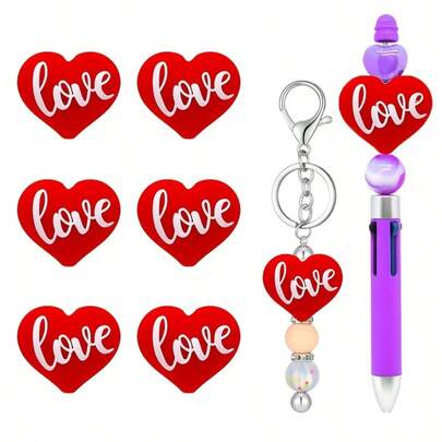 6pcs Valentine's Day 3D Heart Silicone Bead Set - Ideal For DIY Jewelry Making, Pens, Necklaces And Keychains - Colorful Craft Gift Spacer Bead Kit, Silicone Character Beads