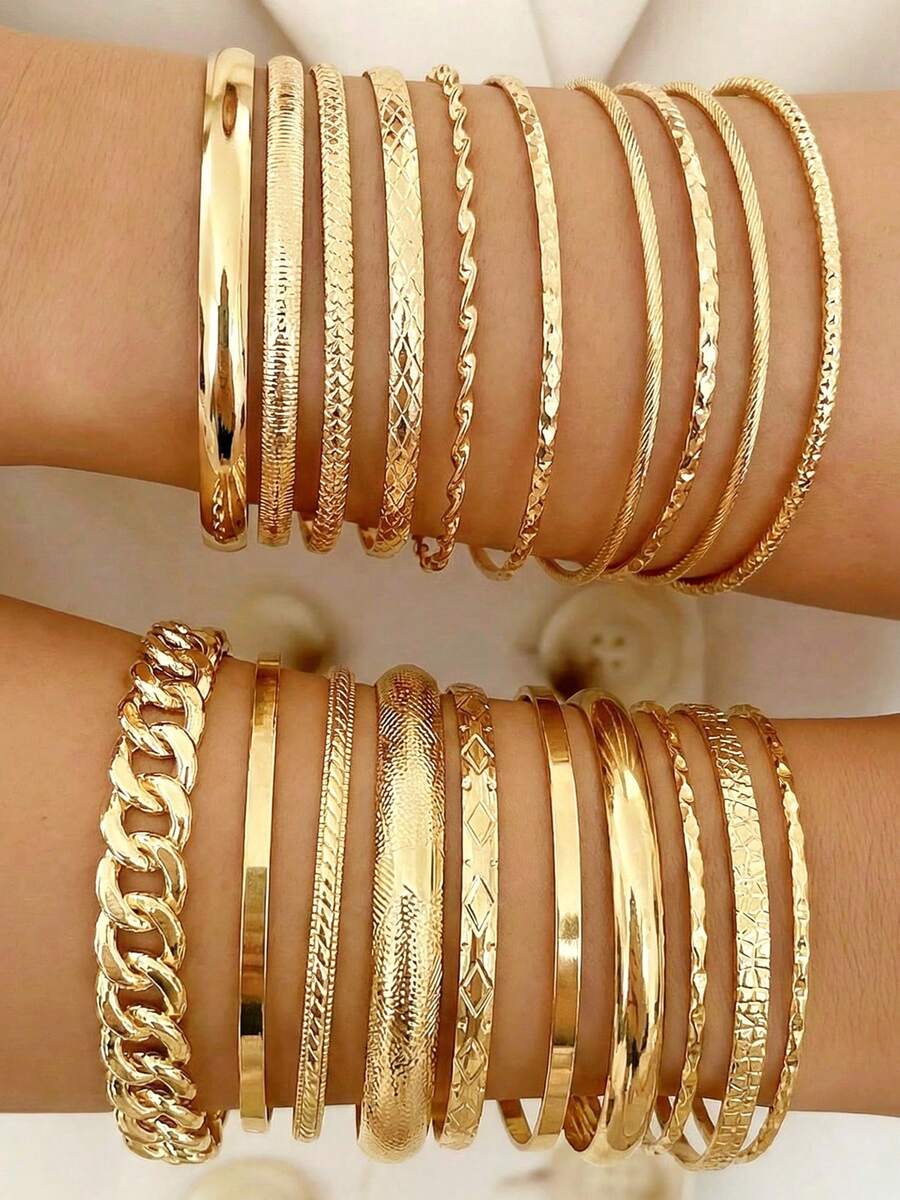 Bộ 10-20 chiếc vòng tay kim loại kiểu dáng tối giản cổ điển, kích thước lớn, dành cho nữ, thích hợp để đeo hàng ngày, trong dịp Lễ Tình nhân, đi nghỉ mát, lễ hội. Là món quà lý tưởng cho phái nữ, làm trang sức, tặng bạn thân, mùa hè.