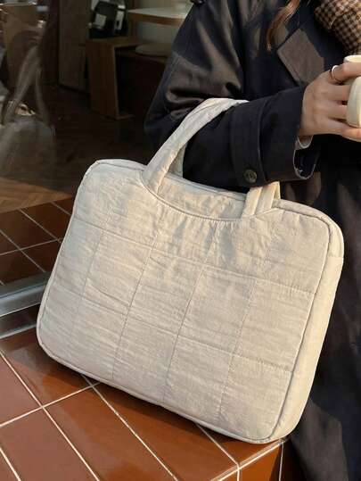 1pc Unisex Solid Color Laptop Bag, Fits 15-Inch And Below Laptops & Tablets, With Luggage Strap, Suitable For Daily Commute, Travel, And Business Trips