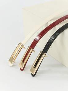 3pcs/Set Leopard Print Letter U-Shape Alloy Buckle Women's Skinny Belt, Versatile For Casual, Business, Date, Party, All Seasons - Combination a - View 3