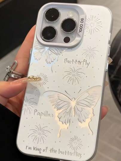 Nueva funda de teléfono con mariposa colorida plateada y blanca compatible con las series Apple 17/16/15/14/13/12/11