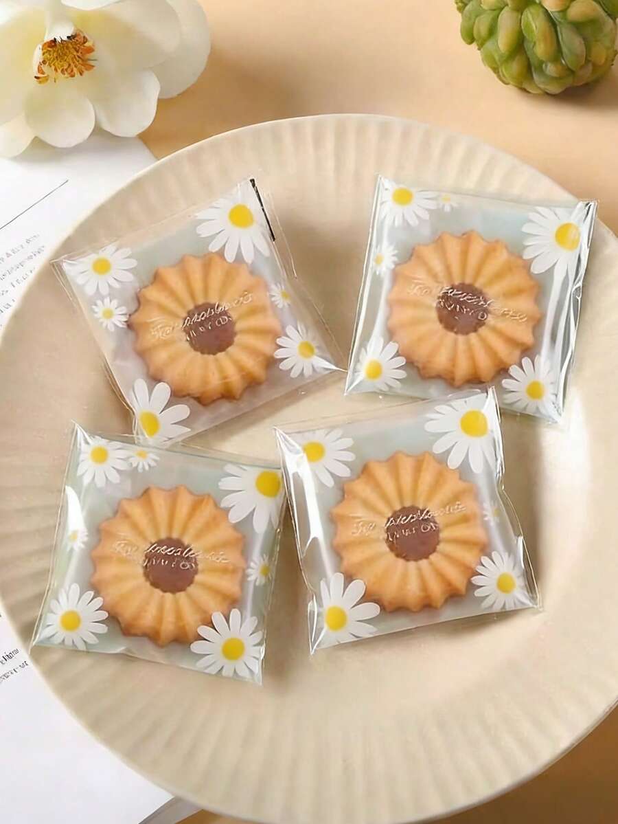 500pcs Small Chrysanthemum Snowflake Pastry Nougat Mung Bean Cake Packaging Bags, Ice Skin Mooncakes, Egg Yolk Pastry Transparent Machine Sealed Bags, Baking Machine Sealed Bags, Milk Jujube Cake And Pastry Bags, Mooncake And Candy Bags, Baking Nougat Self-Sealed Bags, Candy Self-Sealed Bags, Personalized Packaging Bags, Baking Snack Self-Adhesive Bags, Food Packaging, Thanksgiving Gifts, Halloween Gifts, Valentine's Day Gifts, New Year Gifts - Multicolor - View 1