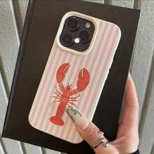 Phone Case: Lobster Stripe Pattern Lychee Texture Phone Case - High-Quality Protective Cover For IPhone 16/15/14/11 Pro Max, 12 Pro, 13 Pro Max, 14 Plus, 15 Plus, 16 Plus, 14 Pro, 15 Pro Max, 16 Pro, 14 Pro Max, 13 Pro Max, 12 PM Series & More,Suitable For IPhone17 Air - White - View 8
