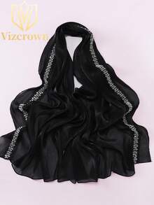 1 件 VizCrown 品牌围巾，梦幻系列，奢华串珠欧根纱闪亮穆斯林头巾，女士款 - 彩色 - 查看 9