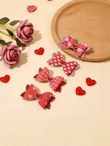 2pcs Valentine's Day Hair Clips, Heart Pattern Print, Shiny Pink Heart Shaped Hair Clips, Suitable For Valentine's Day Party, Teens Hair Accessories