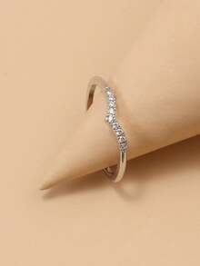 5pcs Minimalist Cubic Zirconia Chain Open Ring Set, Suitable For Women's Daily Wear And Gatherings (Gift Box Not Included) - Silver - View 9