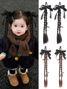 Một bộ tóc giả bện cho trẻ em kèm nơ, kiểu tóc bện xoắn, phụ kiện tóc dễ thương, tóc đuôi ngựa đôi, tóc tết kiểu dreadlocks và băng đô nhảy jazz. - Nhiều màu - Xem 1