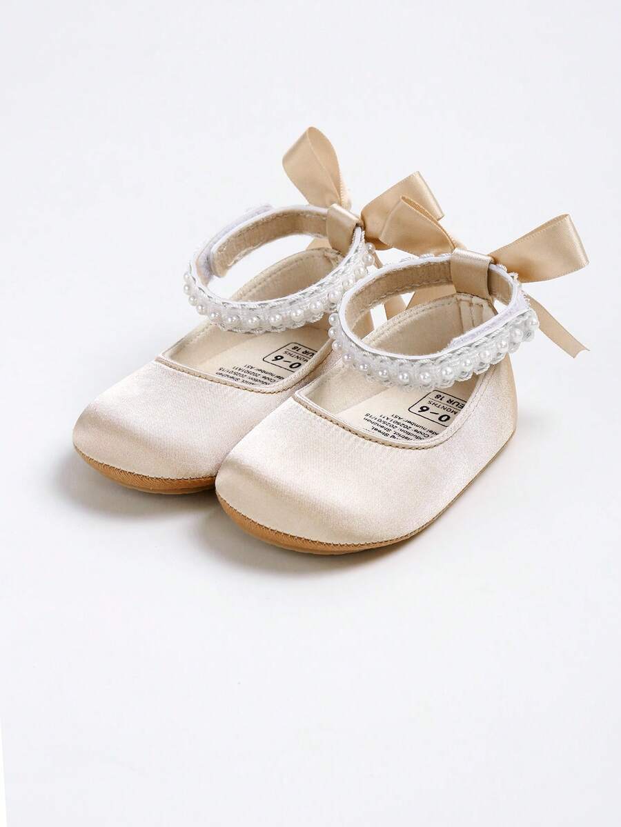 Infant Mary Jane Flats - Infant Newborn Toddler Shoes, Soft Rubber Sole, Princess Style Wedding Shoes