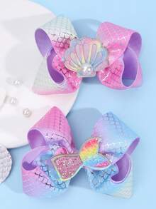 2 Stück Meerjungfrau Schuppen Haarspangen Set für Mädchen - Irisierender Muschelperlen & Meerjungfrau Schweif Dekor Haarspangen, Farbverlauf Satinband Alligatorspangen, Ozean Themen Party Kinder Haarschmuck - Verschiedenfarbig - Übersicht 7