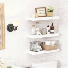 1pc Wall Mounted Floating Shelf, One-Piece Partition Shelf, No Drilling Required, Wall Decor Rack For Living Room, Dining Room, TV Wall, Storage Organizer - White - View 3