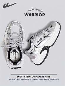 女款 Warrior 时尚复古运动鞋，春夏轻便舒适透气，跑步鞋风格简约休闲，时尚百搭，四季皆宜，耐磨耐穿，适合全天穿着，训练运动鞋，小白鞋 - Full PU Leather Upper銀灰/黑 - 查看 5