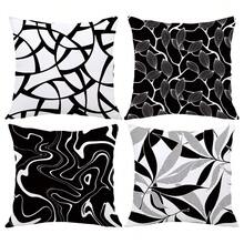 MEMNUN 4pcs Modern Simple Black & White Abstract Geometric & Plant Printed Pillow Case Covers (Pillow Inserts Not Included), Peach Velvet Fabric Single-Sided Printing, 17.7*17.7in(45*45cm)/19.69*19.69in(50*50cm)/15.75*15.75in(40*40cm) Cushion Covers, Suitable For Home Decor Living Room Sofa Pillows, All Seasons, Gift - Multicolor - View 13