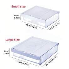 1个透明抽屉收纳盒，塑料材质，适用于化妆品、文具、办公用品等，家庭办公室收纳风格，透明网格图案，桌面/壁挂式收纳盒，适用于办公室、学生书桌、浴室、厨房台面抽屉收纳，家居收纳必备品