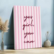 1pc Yes Girl You Can Wall Art, Valentine Decor, Galentine Gift, Pink Framed Wall Art, Wrapped Canvas Poster Vintage Prints, Yes Girl, You Can - Minimalist, Minimalistic, Modern, Bold Style, Perfect Gift Decor, Wall Art for Living Room Bedroom Office, Hanging Hardware Included - Wrapped Framed Canvas, Vertical - Lienzo enmarcado - Ver 2