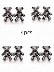 2/4颗可爱卡通熊牛仔纽扣，金属材质，可拆卸免钉免缝腰带，多功能牛仔裤腰部收紧器，完美腰部装饰配件，节日/情人节礼物，金色/银色/黑色/青铜色