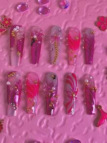 10 Móng Tay Giả Thủ Công Màu Hồng Dành Cho Nữ, Chất Liệu Acrylic, Vẽ Tay, Họa Tiết Chuyển Màu, Phụ Kiện Móng Tay Phong Cách Y2K Lấp Lánh, Có Thể Tái Sử Dụng, Kèm Keo Dán Móng, Sơn Móng Gel, Hình Dán Móng, Phụ Kiện Làm Móng, Móng Giả Acrylic, Dụng Cụ Làm Móng Nghệ Thuật Dành Cho Nữ Và Bé Gái - Nhiều màu - Xem 3