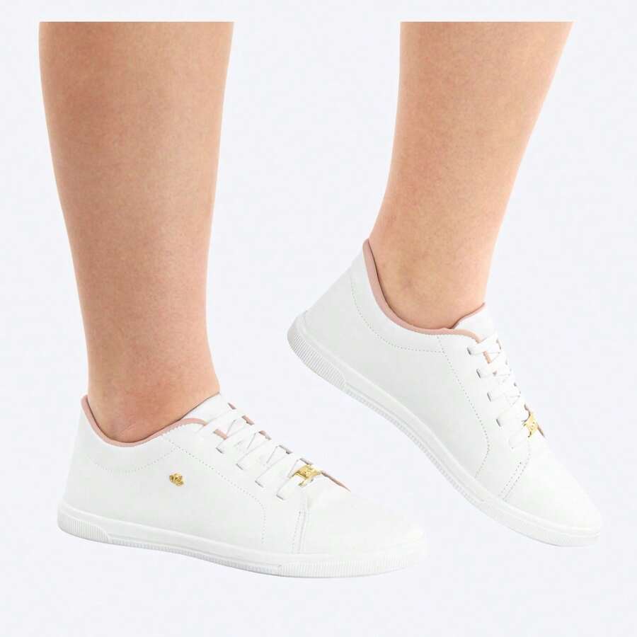 Tênis Feminino Branco Confortável Casual Sintético Estiloso - Branco - Visão 1