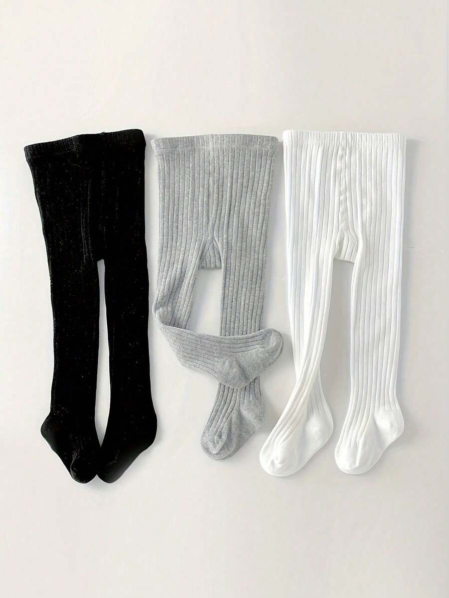 3条装儿童弹力腰带打底裤、紧身裤、无脚舞蹈裤 - 彩色 - 查看 1