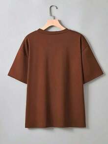 Men's T-Shirt With Minimalist 2H Print, Short-Sleeved Cotton T-Shirt With Round Neck, 2H Lettering. - 鏽棕色 - 查看 3
