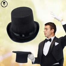 1pc New Magician Top Hat, Black Gentleman Jazz Hat, Korean Fashion Casual Unisex British Style - Black - View 4
