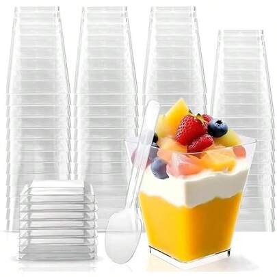 Rouceyxin 50 Pack 5 Oz Plastic Dessert Cups With Lids And Spoons, Yogurt Parfait Appetizer Cup With Lids For Party, Clear Mini Dessert Shooter Cups For Pudding Fruit Trifle Ice Cream