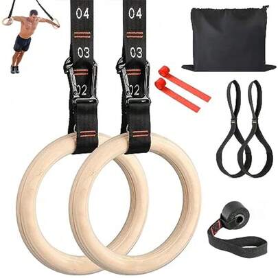 Gymnastic Rings Wooden Gym Rings Training RingsAdjustable Numbered Straps Pull Up Rings Sets For Workout Bodyweight Fitn Training