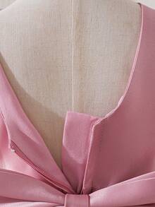 Baby Girls' Round Neck Embroidered Butterfly Back Bow Cute Wedding Flower Girl Trailing Dress, Suitable For Birthday Party, Outing, Does Not Include Headband - Dusty Pink - View 9