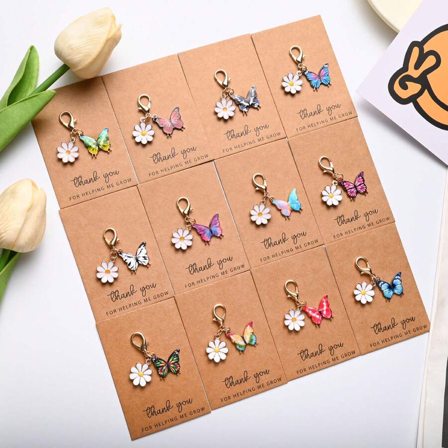 Thank You Gratitude Card Colorful Enamel Daisy Keychain Pendant Small Postcard, Employee Appreciation, Encouragement Blessing Close Friends - E - Xem 1